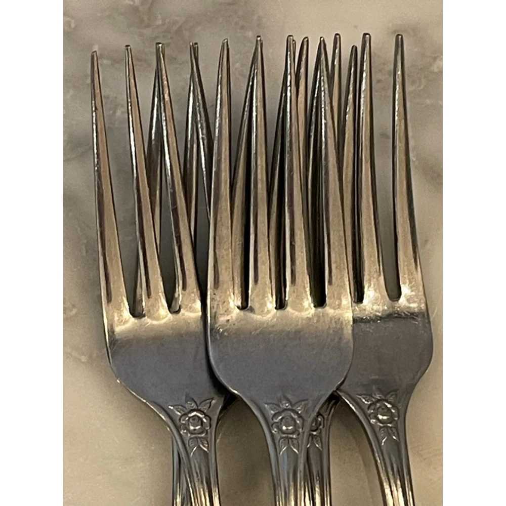 Rose Japan Stainless Baroque Scroll Flatware Set 29 Pc Knives Forks Spoons VTG